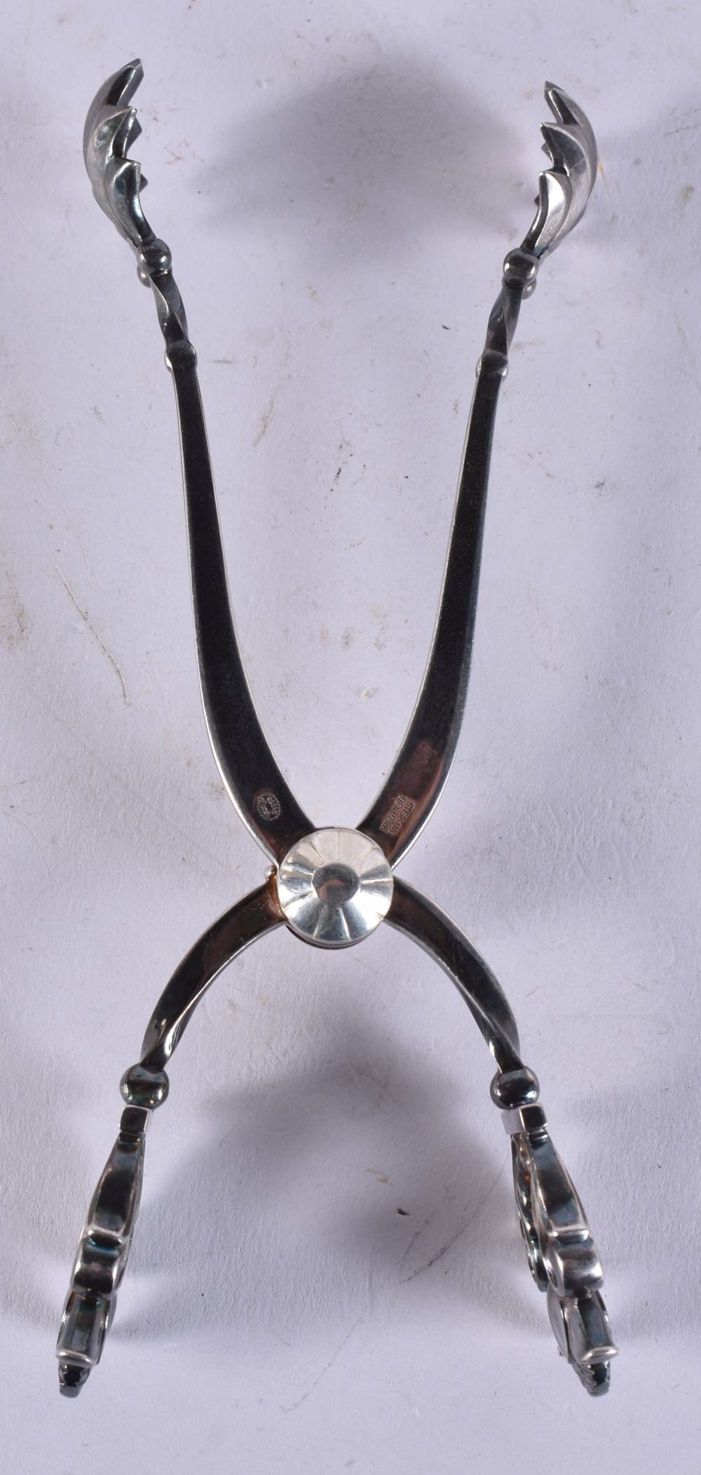 A PAIR OF GEORGE JENSEN DANISH SILVER TONGS. 72 grams. 14.5 cm long. (1 of 3)