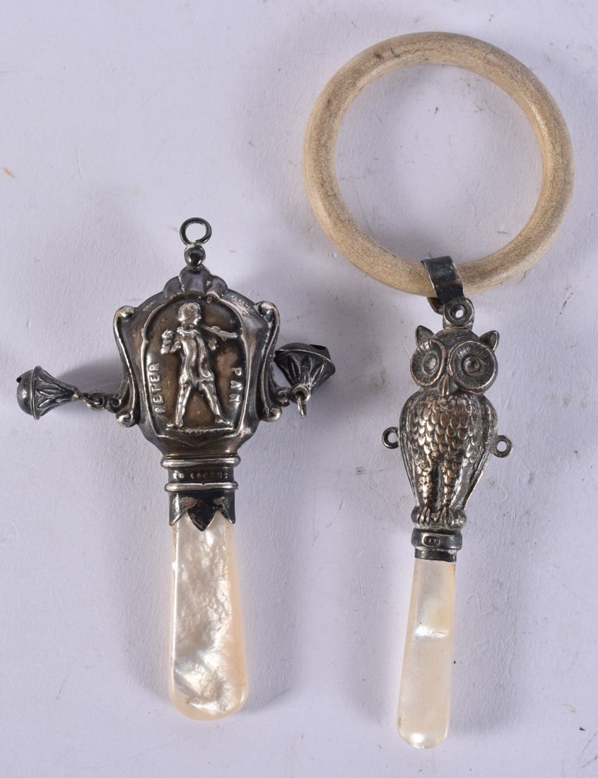 TWO SILVER BABIES RATTLES. 33 grams. (2) (1 of 4)