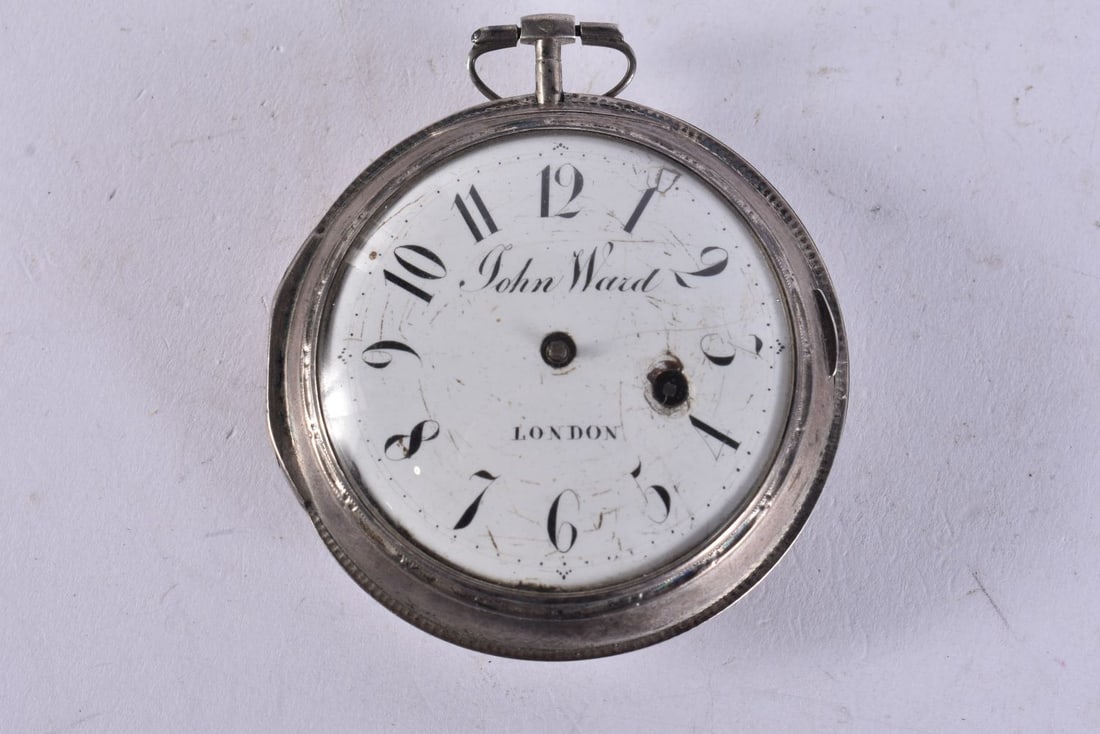 A GEORGE III JOHN WARD SILVER POCKET WATCH. Not running. 123 grams. 6.75 cm wide.: A GEORGE III JOHN WARD SILVER POCKET WATCH. Not running. 123 grams. 6.75 cm wide.
