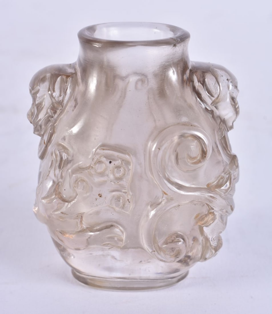 A SMALL 19TH CENTURY CHINESE CARVED ROCK CRYSTALS SCHOLARS VASE Late Qing. 7 cm x 5 cm. (1 of 3)