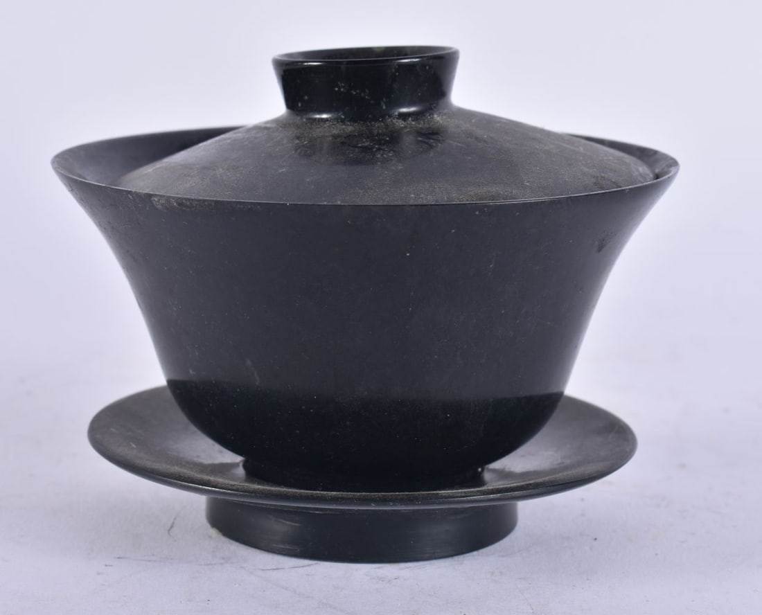 A CHINESE JADE TEABOWL ON STAND. 10 cm wide. (1 of 3)