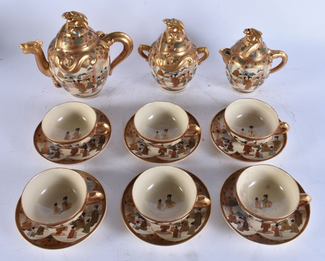 A 19TH CENTURY JAPANESE MEIJI PERIOD SATSUMA TEASET. Largest 18 cm wide. (qty) (1 of 6)