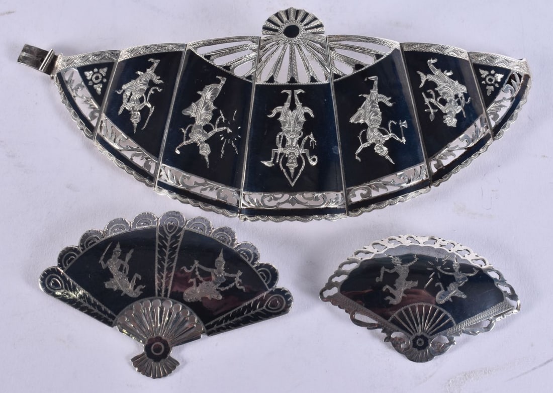 ASSORTED THAI SILVER NIELLO JEWELLERY. 87 grams. (3) (1 of 4)