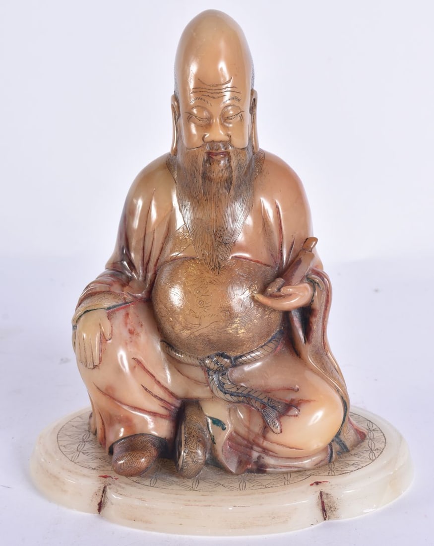 A FINE 17TH/18TH CENTURY CHINESE CARVED SOAPSTONE FIGURE OF A SCHOLAR Kangxi/Yongzheng. 17.5 cm x 13 (1 of 8)