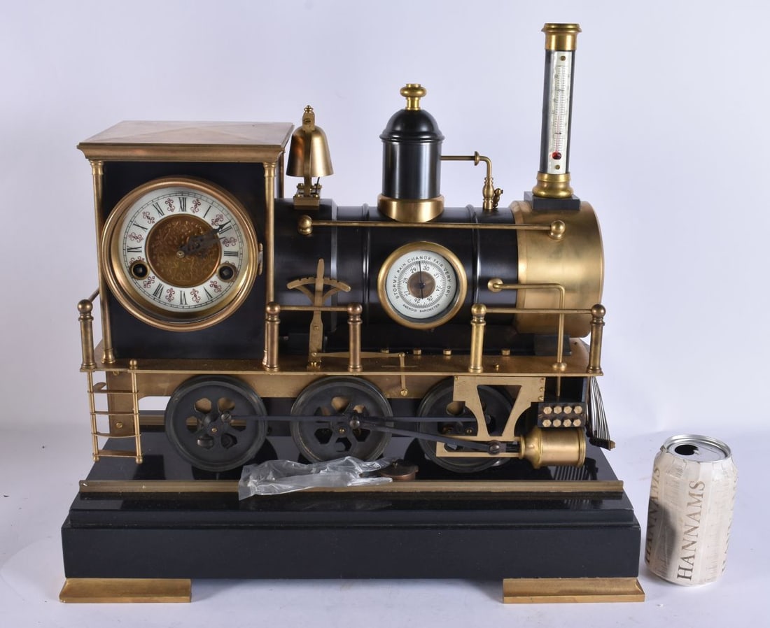 A LARGE INDUSTRIAL STEAM LOCOMOTIVE CLOCK. 54 cm x 38 cm. (1 of 7)