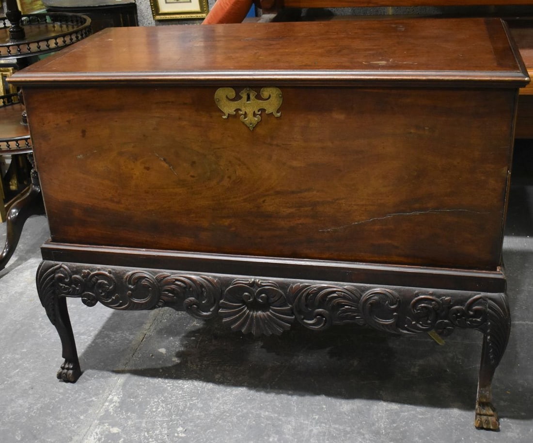 A VERY LARGE 18TH/19TH CENTURY MAHOGANY CHEST ON STAND possibly Irish. 125 cm x 94 cm x 62 cm. (1 of 8)