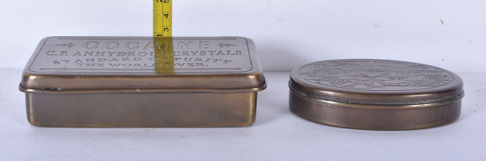 Two novelty brass cocaine tins. 3.5x13x8cm (2) (1 of 4)
