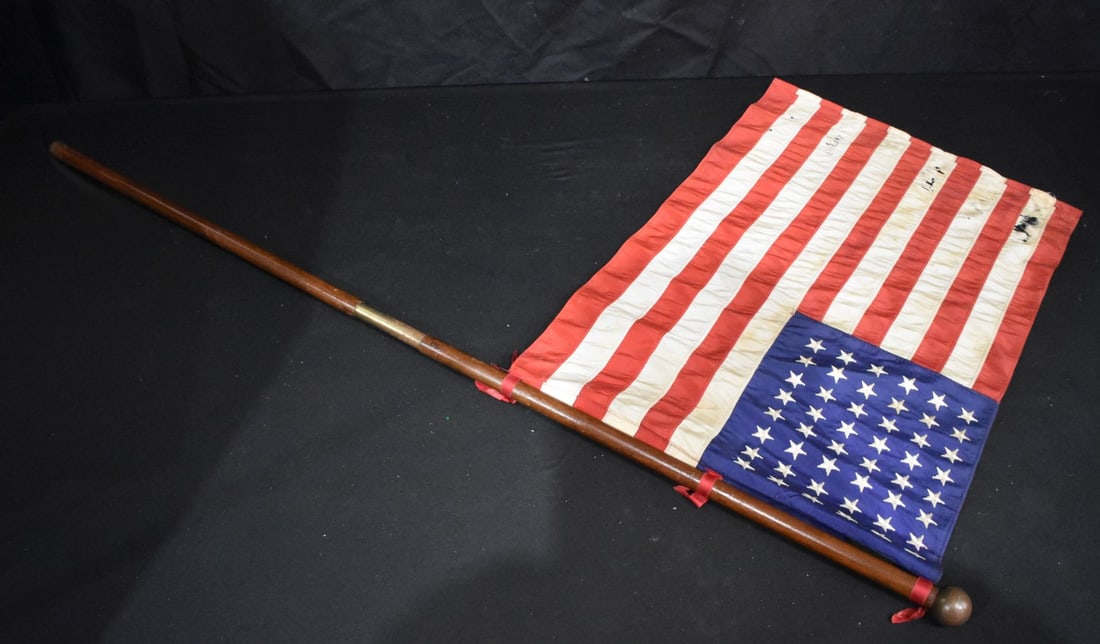 A vintage American flag with wooden pole possibly for maritime use 104cm (1 of 6)