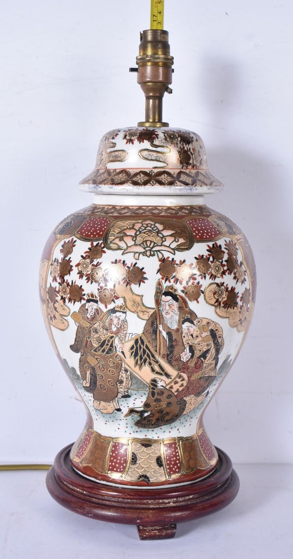 A Japanese porcelain Satsuma vase lamp base 40cm (1 of 3)