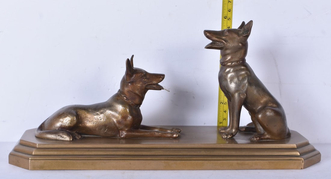 A 20th Century bronze German Shepherd group possibly French 15 x 33cm (1 of 5)