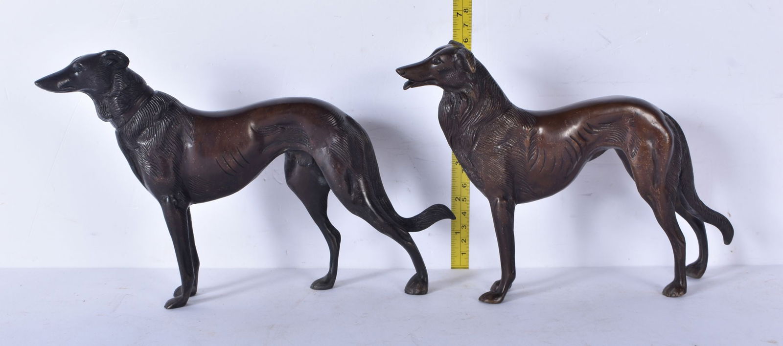 A pair of bronze Borzoi dogs 17 x 22 cm (2) (1 of 3)