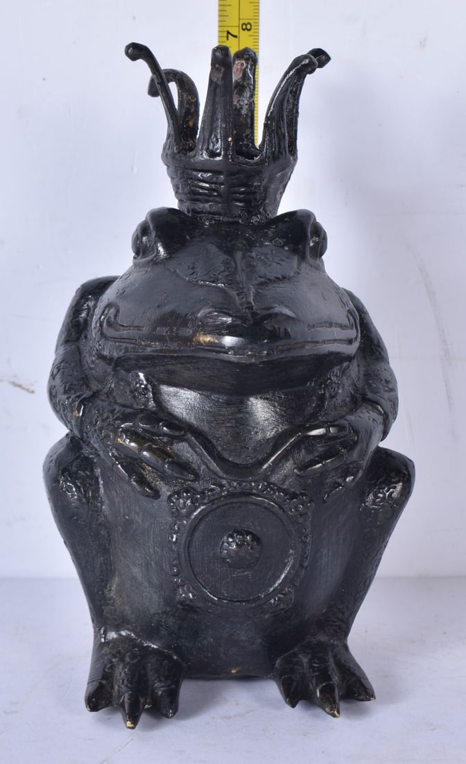 A cold painted bronze frog king candle holder 18cm. (1 of 5)