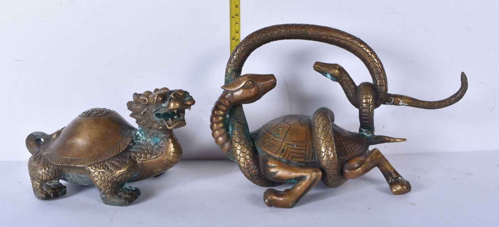 A large Chinese bronze Xuanwu together with another bronze figure of a Dragon Turtle 18 x 28cm (2) (1 of 8)