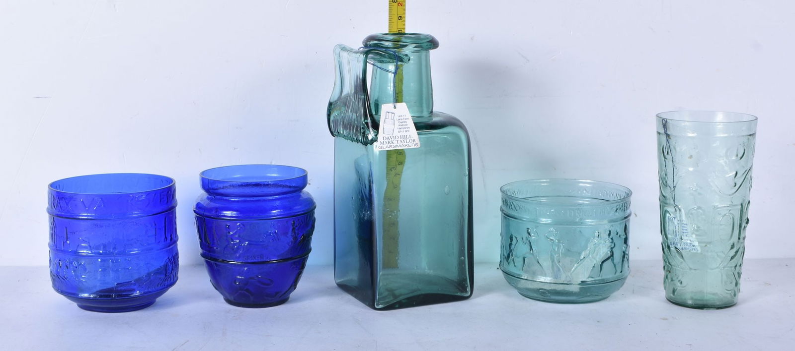 A collection of reproduction Roman glassware by the studio of David Hill and Mark Taylor 18cm (5). (1 of 10)