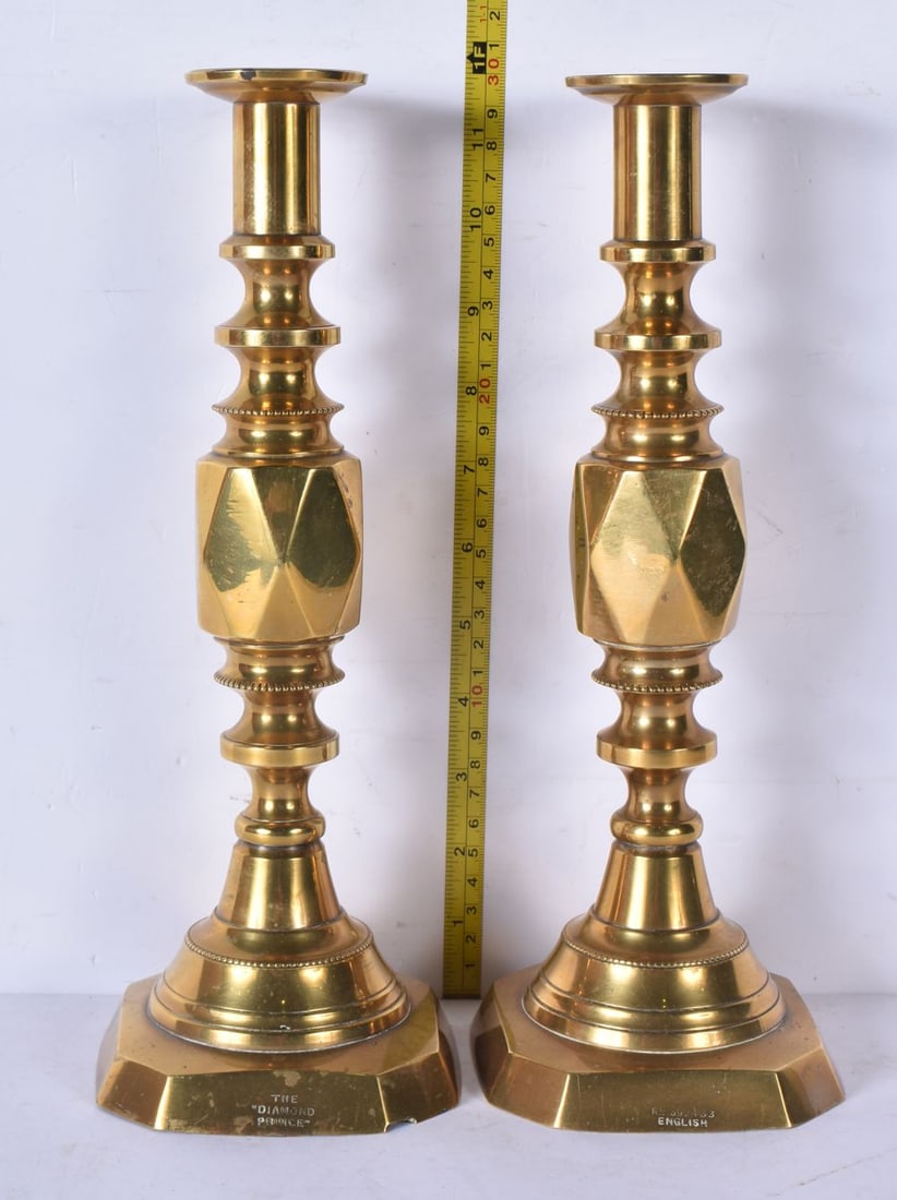 A pair of vintage "The Diamond prince" brass candlesticks 31cm (2) (1 of 4)