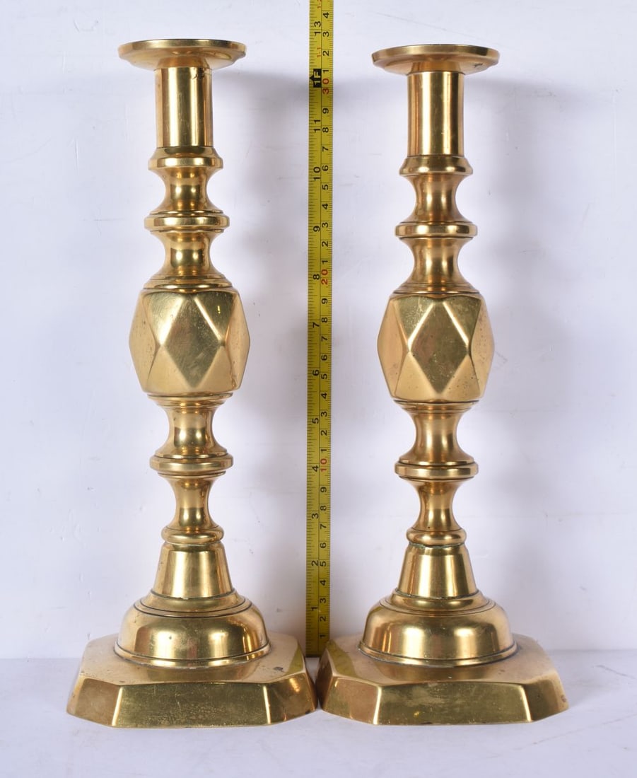 A pair of vintage "The King of Diamonds " brass candlesticks 32.5cm (2): A pair of vintage "The King of Diamonds " brass candlesticks 32.5cm (2)