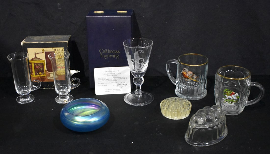 A boxed Caithness engraved Goblet together with other glassware 24 x 10cm (7): A boxed Caithness engraved Goblet together with other glassware 24 x 10cm (7)