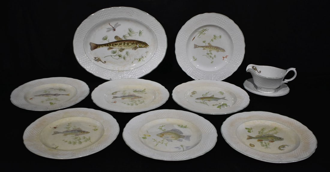 A collection of Marlborough Old English Ironstone ceramic tableware decorated with fish etc 35 x 28c (1 of 8)