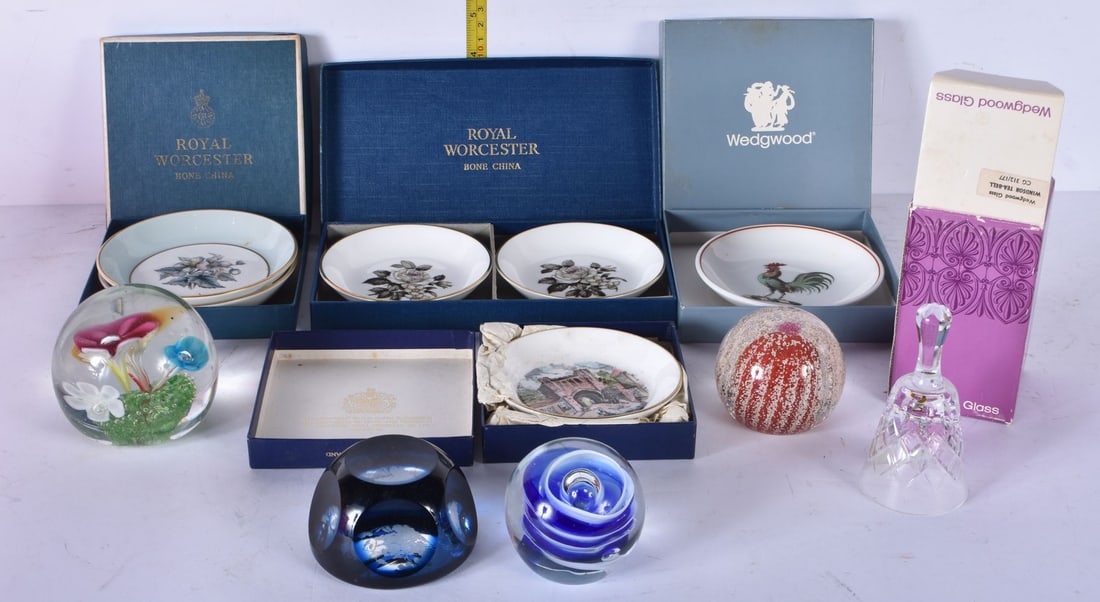 A Murano paperweight together with 3 other paperweights together with wedgwood glass and ceramic ite (1 of 8)