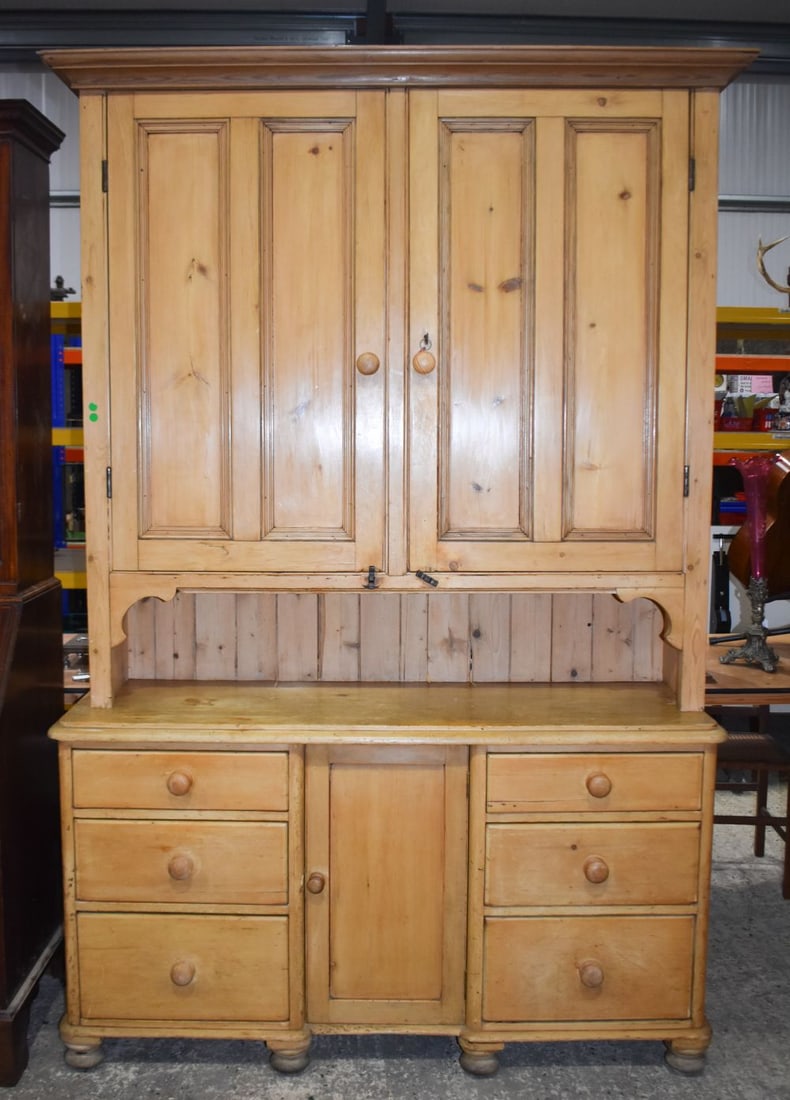 A large vintage pine dresser 225 x 149 x 53cm (1 of 3)