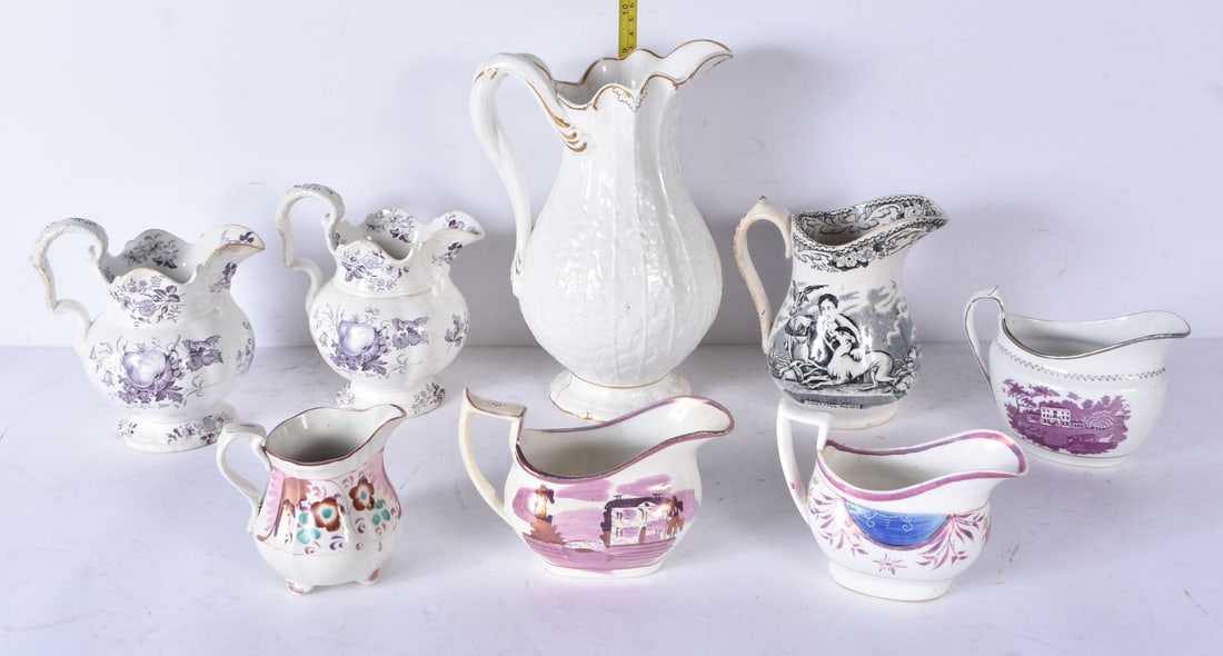 A collection of antique porcelain jugs and sauce pots 25 cm (8) (1 of 14)