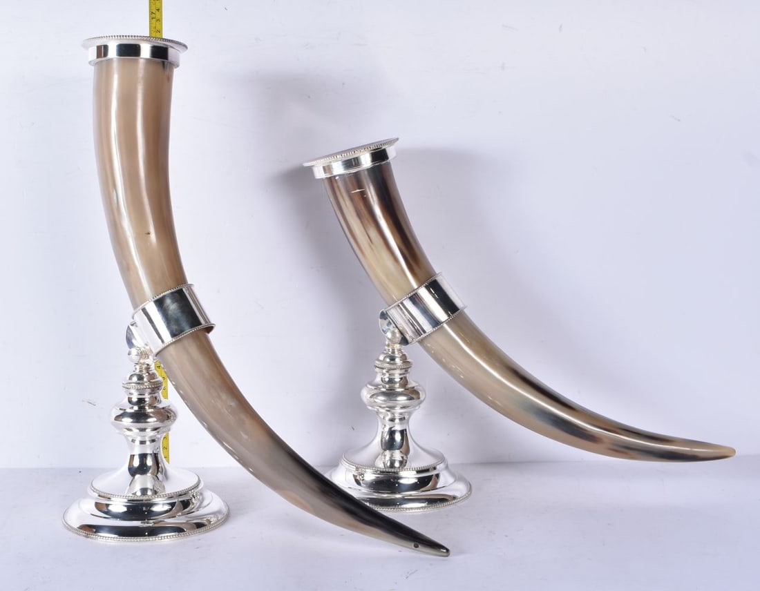 A near pair of silver plate and horn vases 39.5cm (2) (1 of 7)