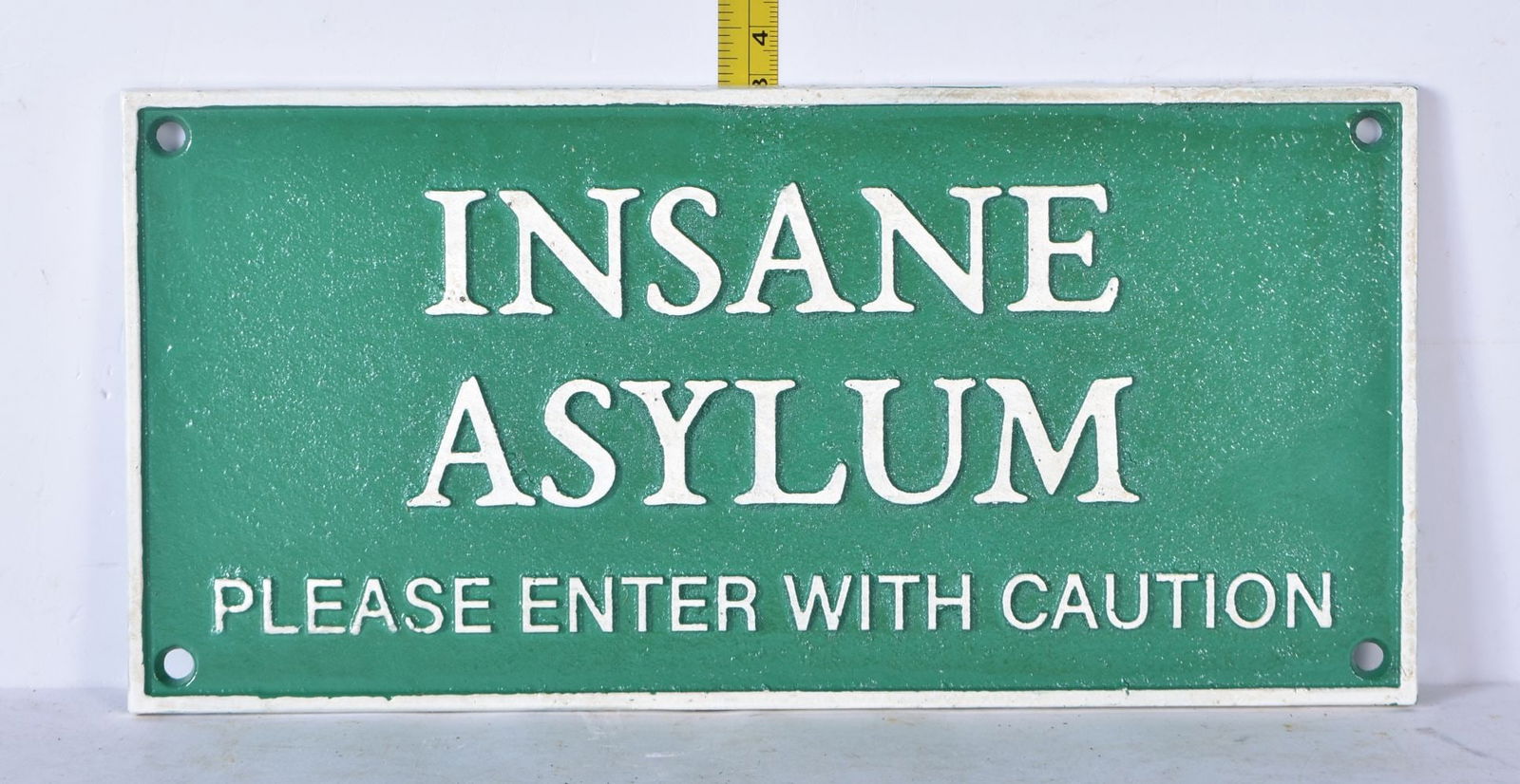 A cast iron 'Insane Asylum' sign 13 x 27cm (1 of 2)