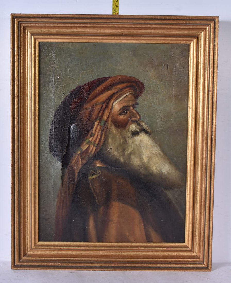 A 19th Century oil on canvas of an Arab male; image 39 x 29cm, frame 49 x 39.5cm: A 19th Century oil on canvas of an Arab male; image 39 x 29cm, frame 49 x 39.5cm