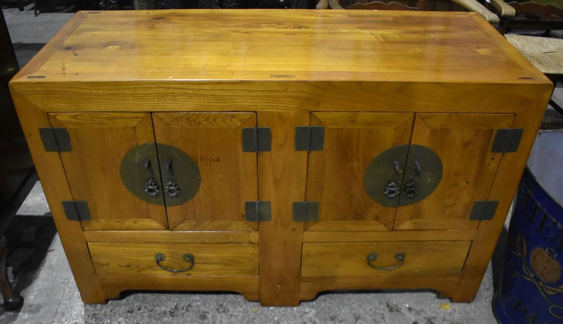 A 20th Century Chinese hardwood cabinet with brass mountings 79 x 126 x 51cm (1 of 4)
