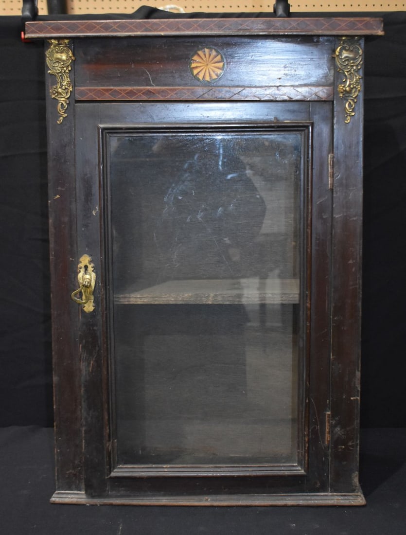 An antique glass fronted wooden shelved cabinet 74 x 51 x 20cm (1 of 5)