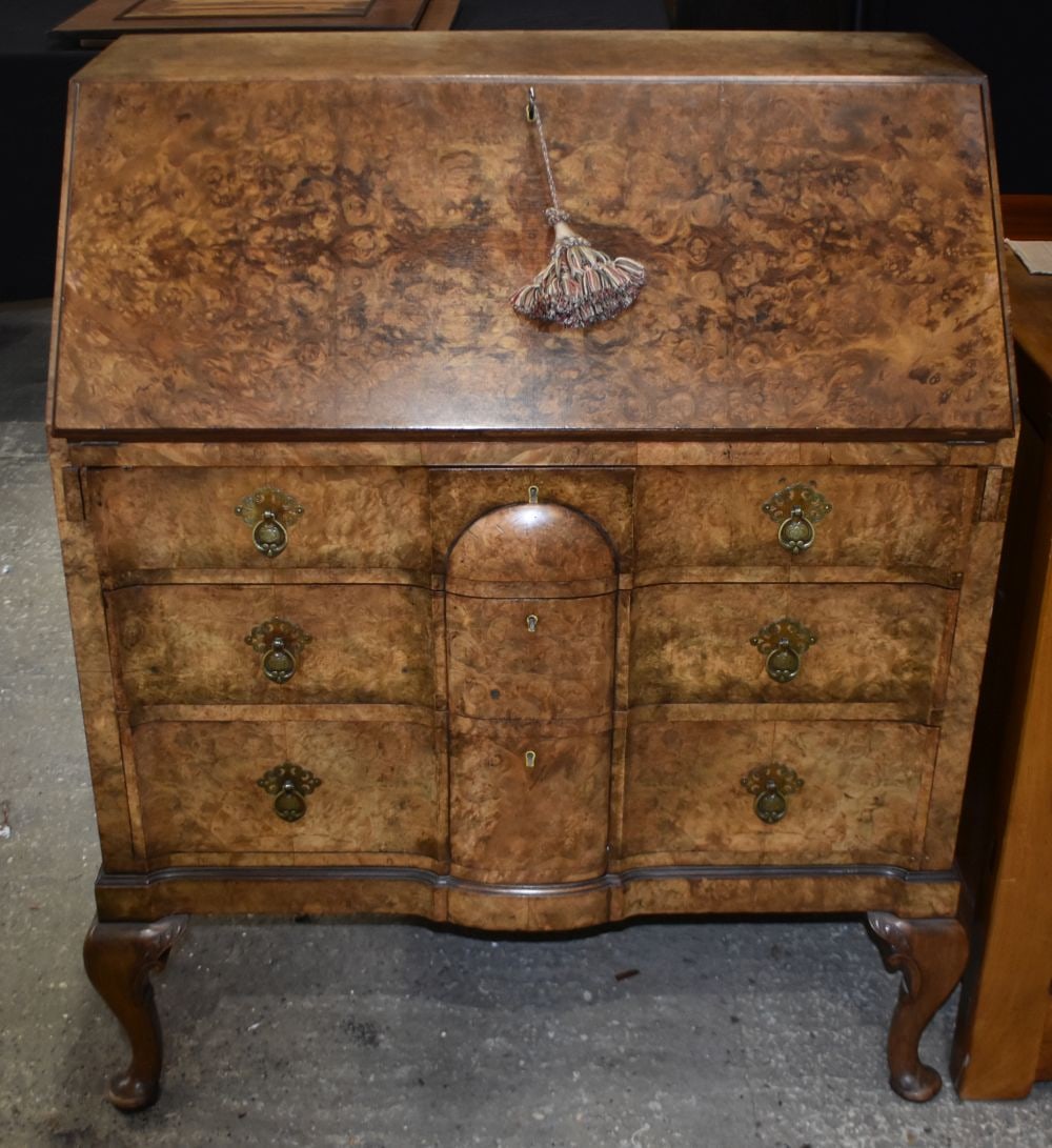 A 19th Century three drawer Burr Walnut bureau 102 x 84 x 48cm (1 of 7)