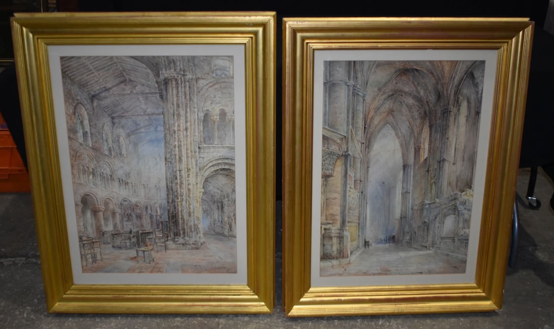 Herbert John Finn (British, 1860-1942) Two large framed architectural watercolours on board backed p (1 of 5)