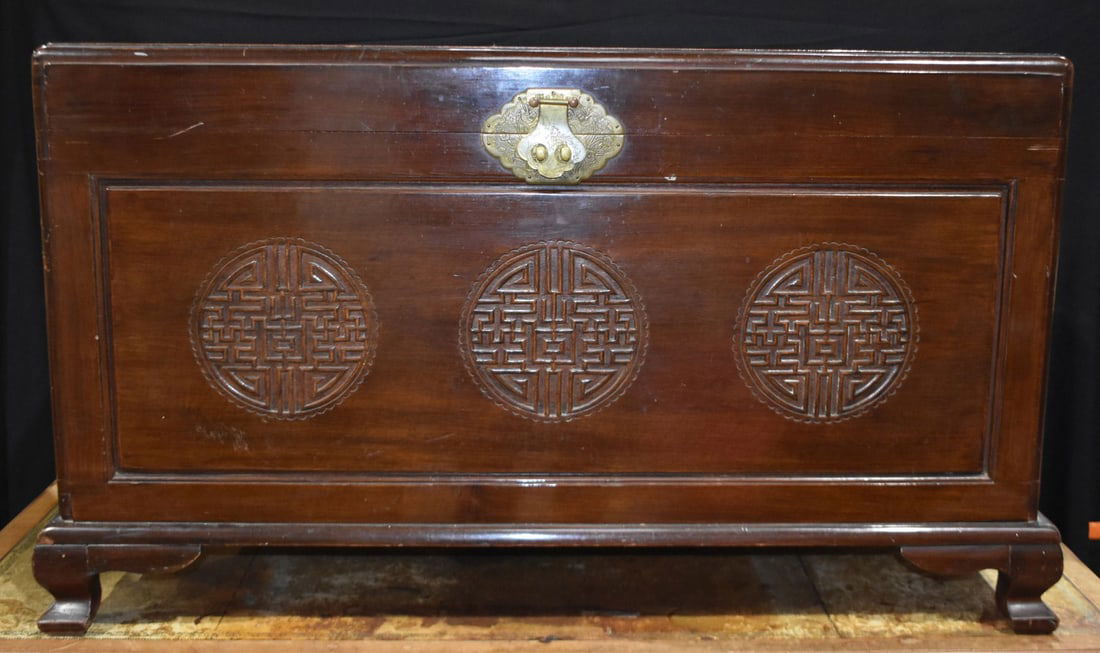 An early 20th Century Chinese carved Camphor wood chest 61 x 103 x 53cm (1 of 11)