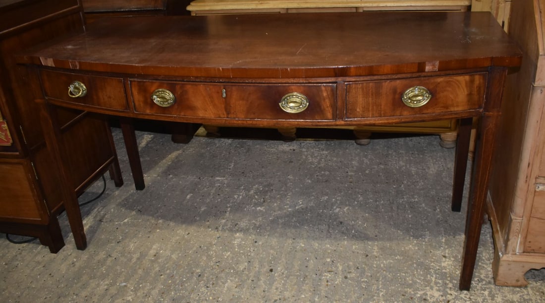A 19th Century bow fronted three drawer side table/buffet 85 x 166 x 72cm (1 of 8)