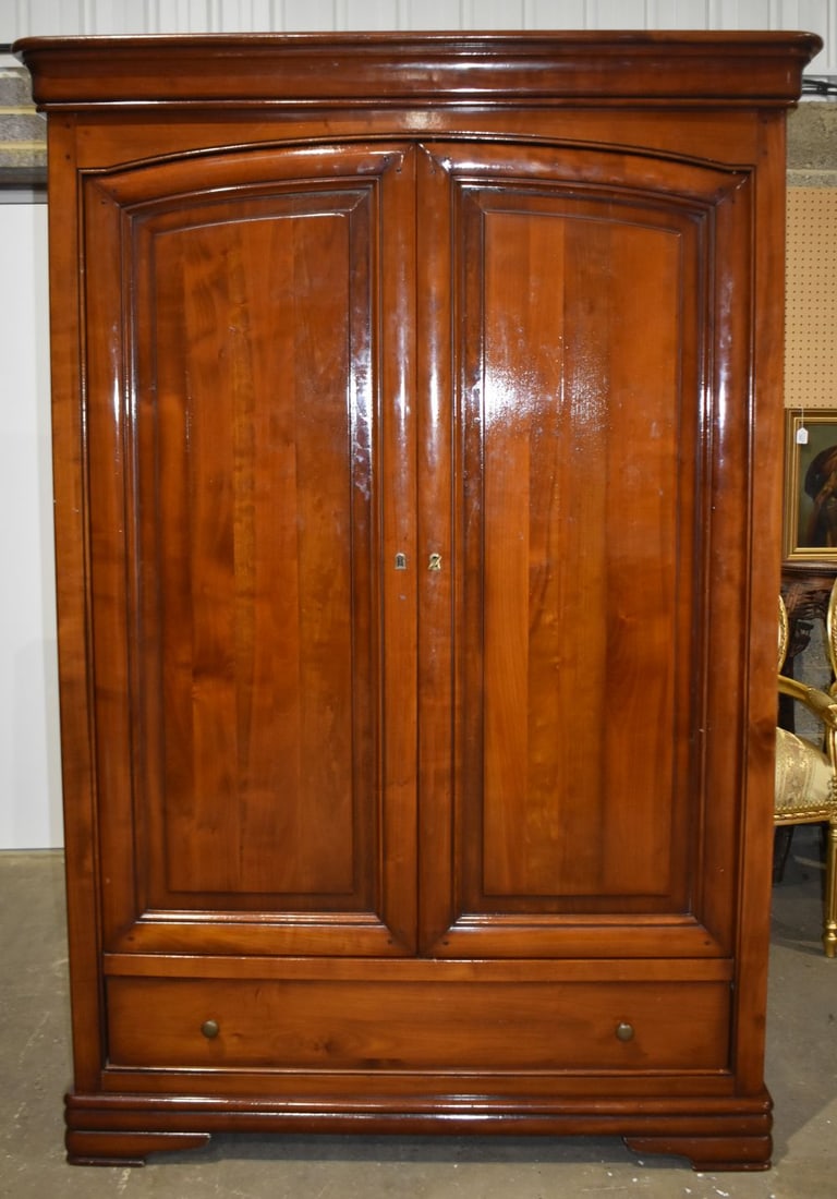 A large Satinwood Wardrobe with interior shelves, one hanging rail and one drawer 205 x 129 x 60cm (1 of 5)