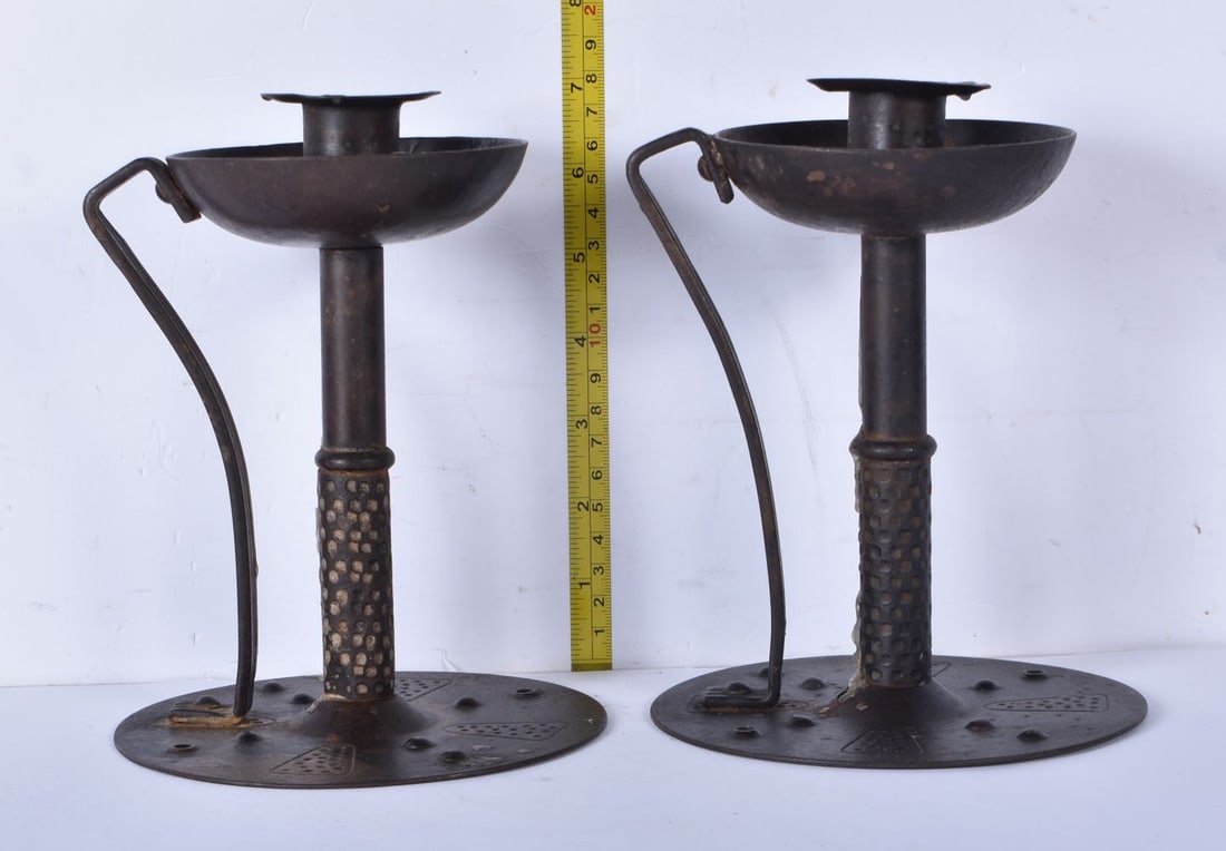 A pair of early 20th Century Coberg Iron candlestick holders by Hubert Berger 18cm (2) (1 of 5)