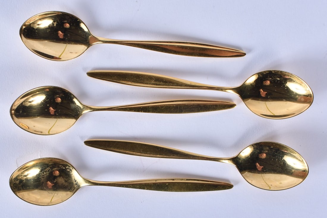 A collection of WMF 800 silver gilt Spoons 103g 13cm (5) (1 of 2)