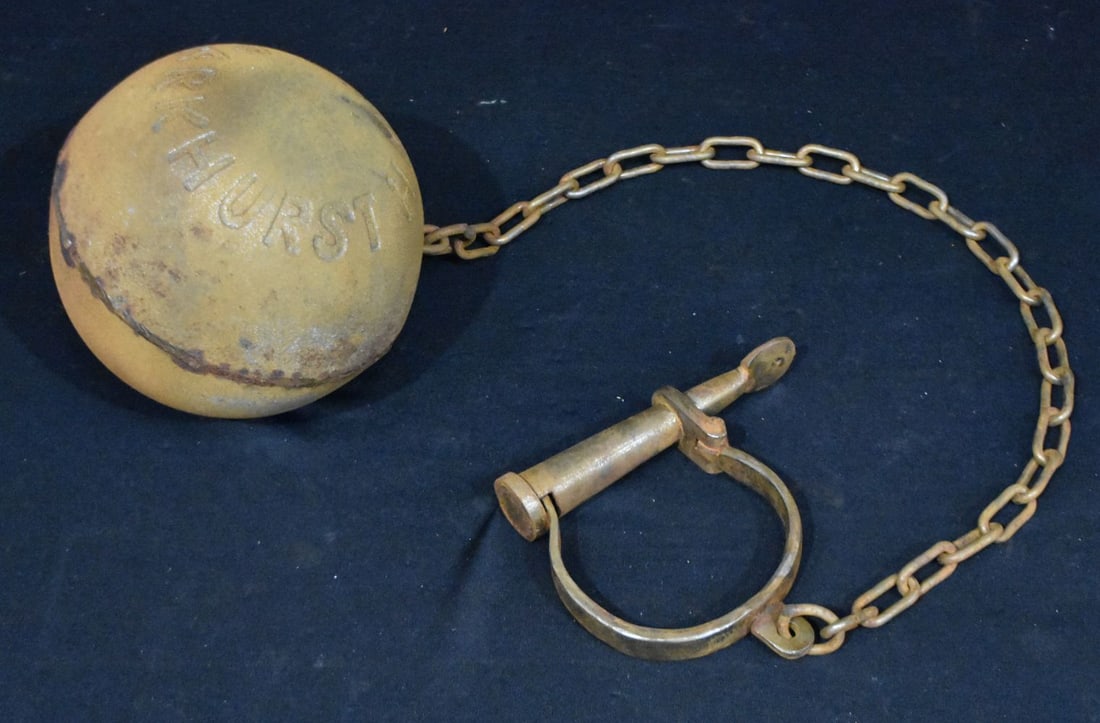 A contemporary prisoners ball on a chain 81 x 15cm (1 of 3)