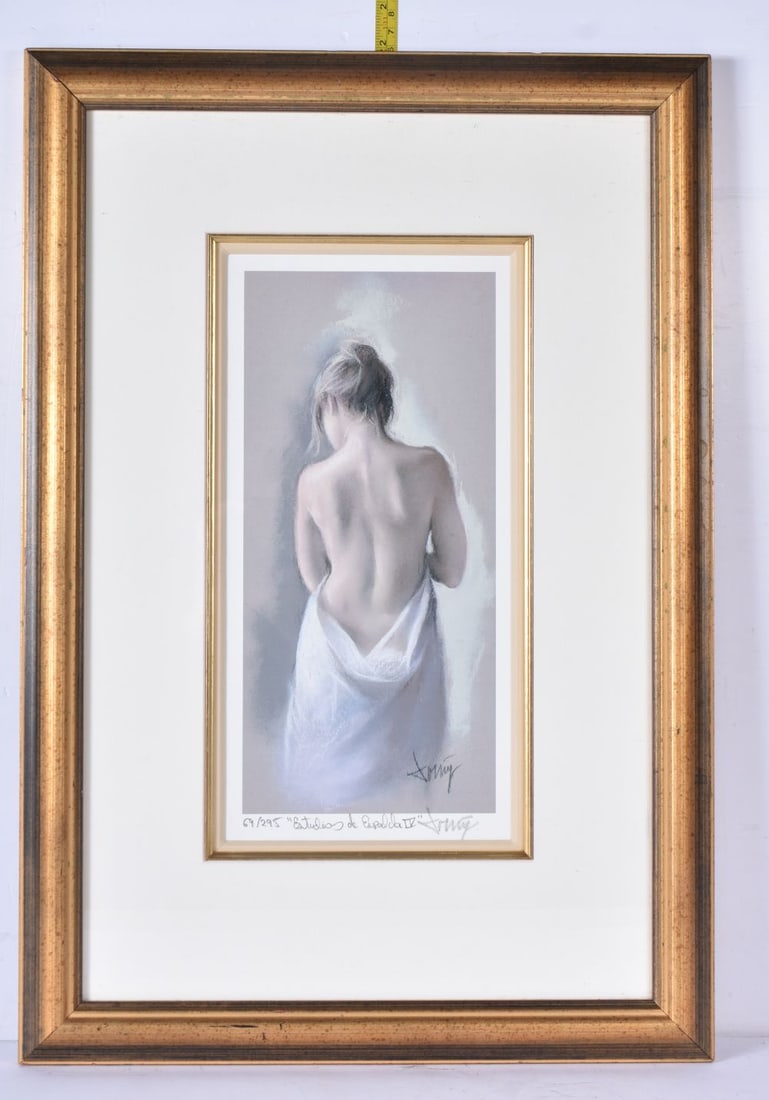 A framed print of a female by Domingo 69/295 "Back studies 4 " 16 x 32cm frame 56 x 38cm: A framed print of a female by Domingo 69/295 "Back studies 4 " 16 x 32cm frame 56 x 38cm