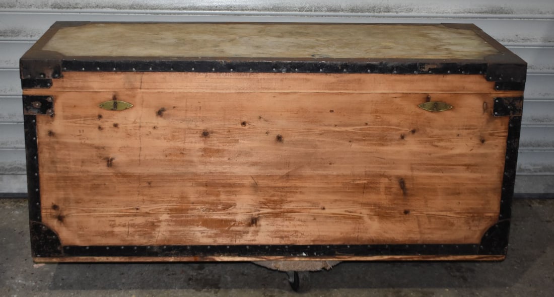 AA vintage Zinc lined " Burne" metal bound wooden chest 54.5 x 127 x 54cm (1 of 12)