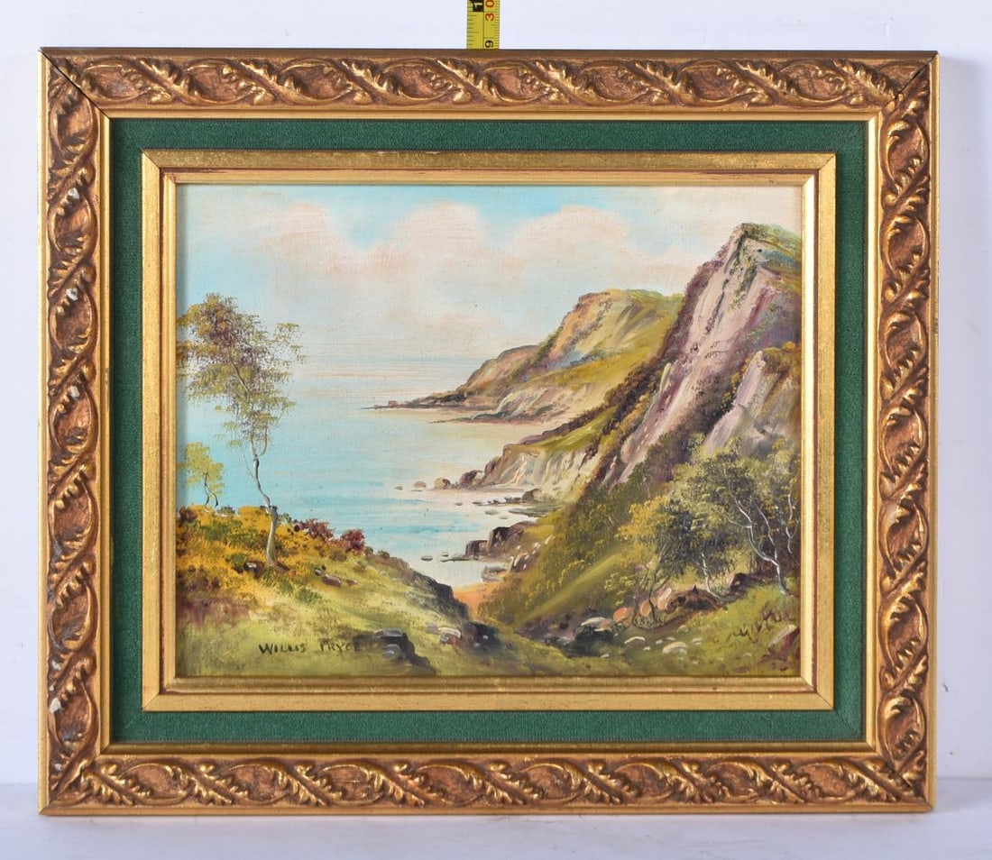 George Willis Pryce (1866 -1949 ) oil on board of the Pembrooke coast 18.5 x 23.5cm frame 24 x 29.5c: George Willis Pryce (1866 -1949 ) oil on board of the Pembrooke coast 18.5 x 23.5cm frame 24 x 29.5cm