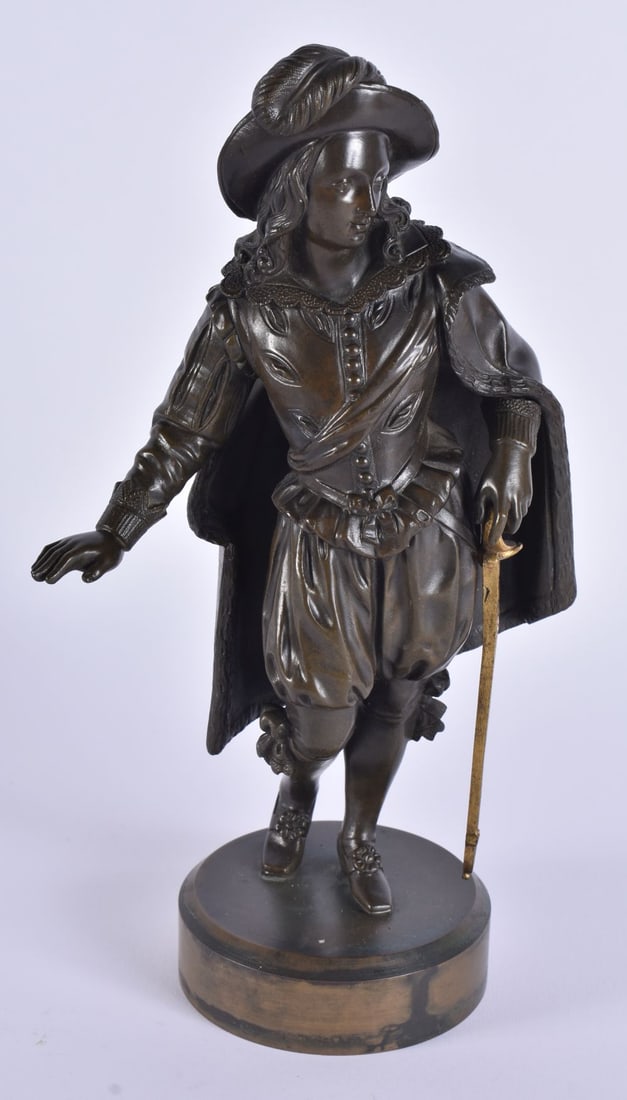 A FINE 19TH CENTURY FRENCH BRONZE FIGURE OF A DANDY of unusually good quality modelled holding a gil (1 of 7)