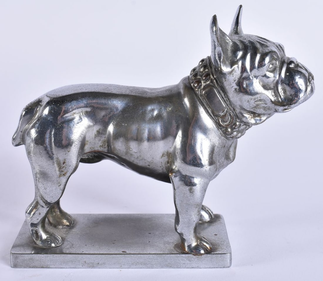 AN ART DECO FRENCH BULLDOG CAR RADIATOR MASCOT. 12 cm wide.: AN ART DECO FRENCH BULLDOG CAR RADIATOR MASCOT. 12 cm wide.
