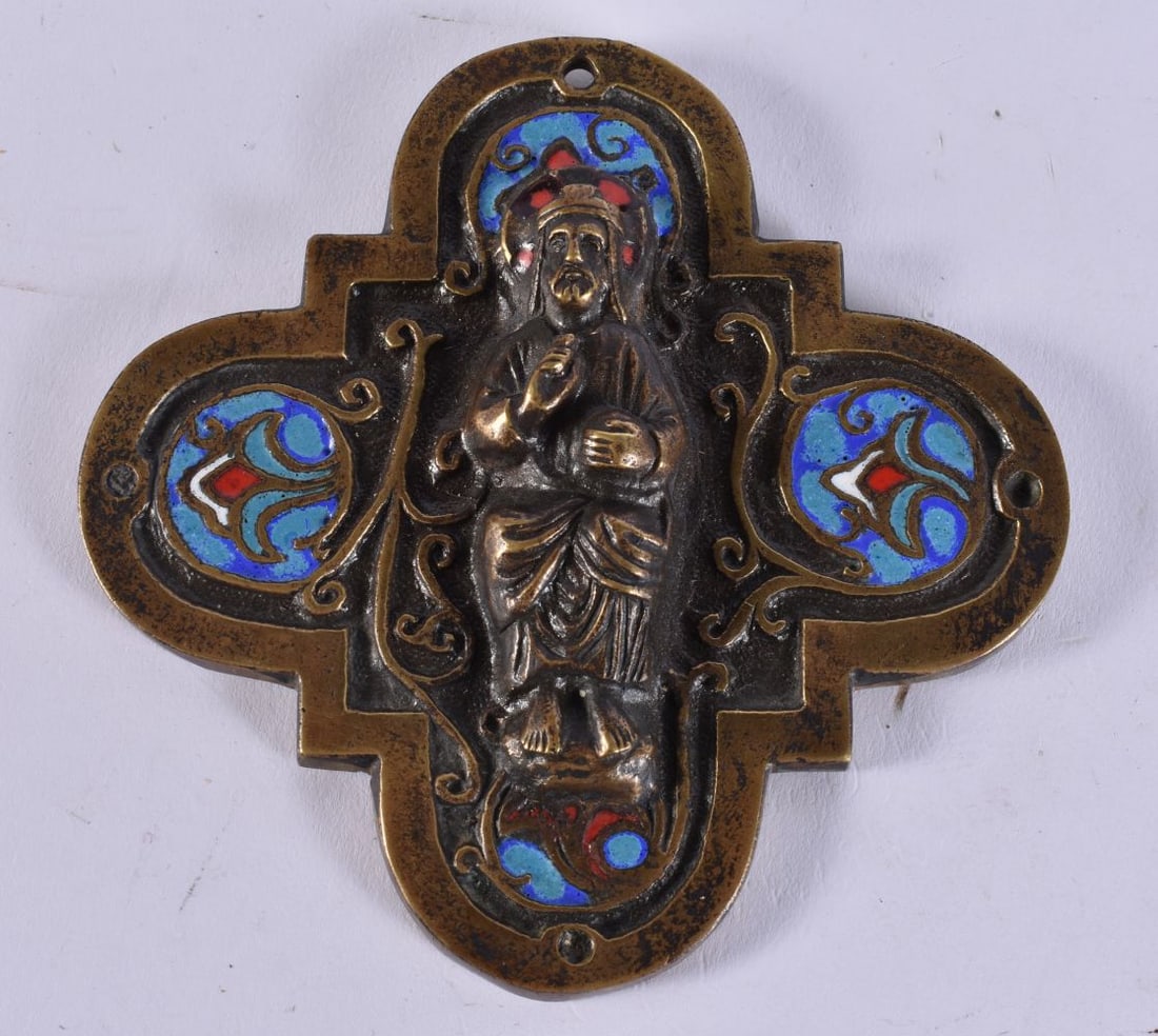 A LOVELY FRENCH BRONZE AND ENAMEL RELIGIOUS PLAQUE by Dominique Piechaud. 280 grams. 11.75 cm x 11.7: A LOVELY FRENCH BRONZE AND ENAMEL RELIGIOUS PLAQUE by Dominique Piechaud. 280 grams. 11.75 cm x 11.75 cm.