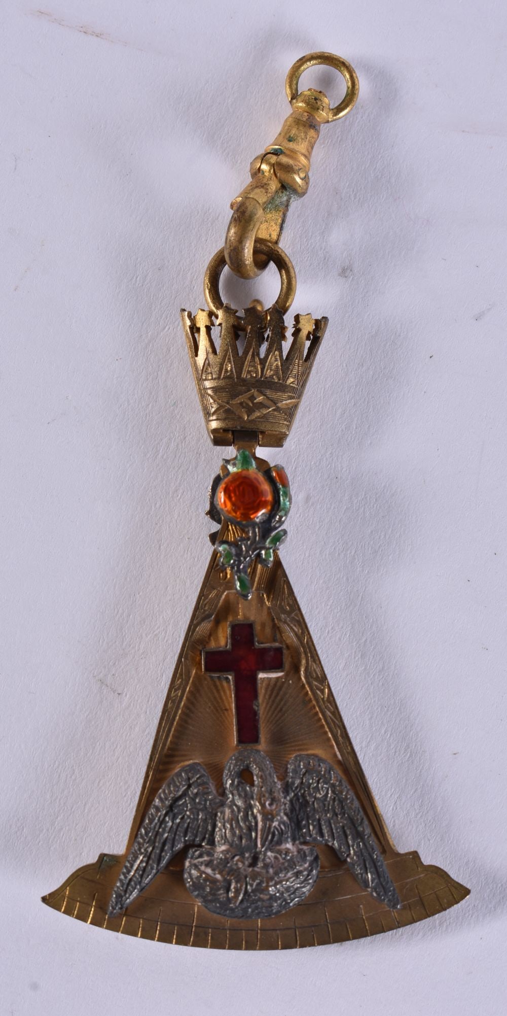 AN ANTIQUE CONTINENTAL BRONZE AND ENAMEL EAGLE MEDAL/MEDALLION. 19 grams. 9.25 cm x 4 cm.: AN ANTIQUE CONTINENTAL BRONZE AND ENAMEL EAGLE MEDAL/MEDALLION. 19 grams. 9.25 cm x 4 cm.