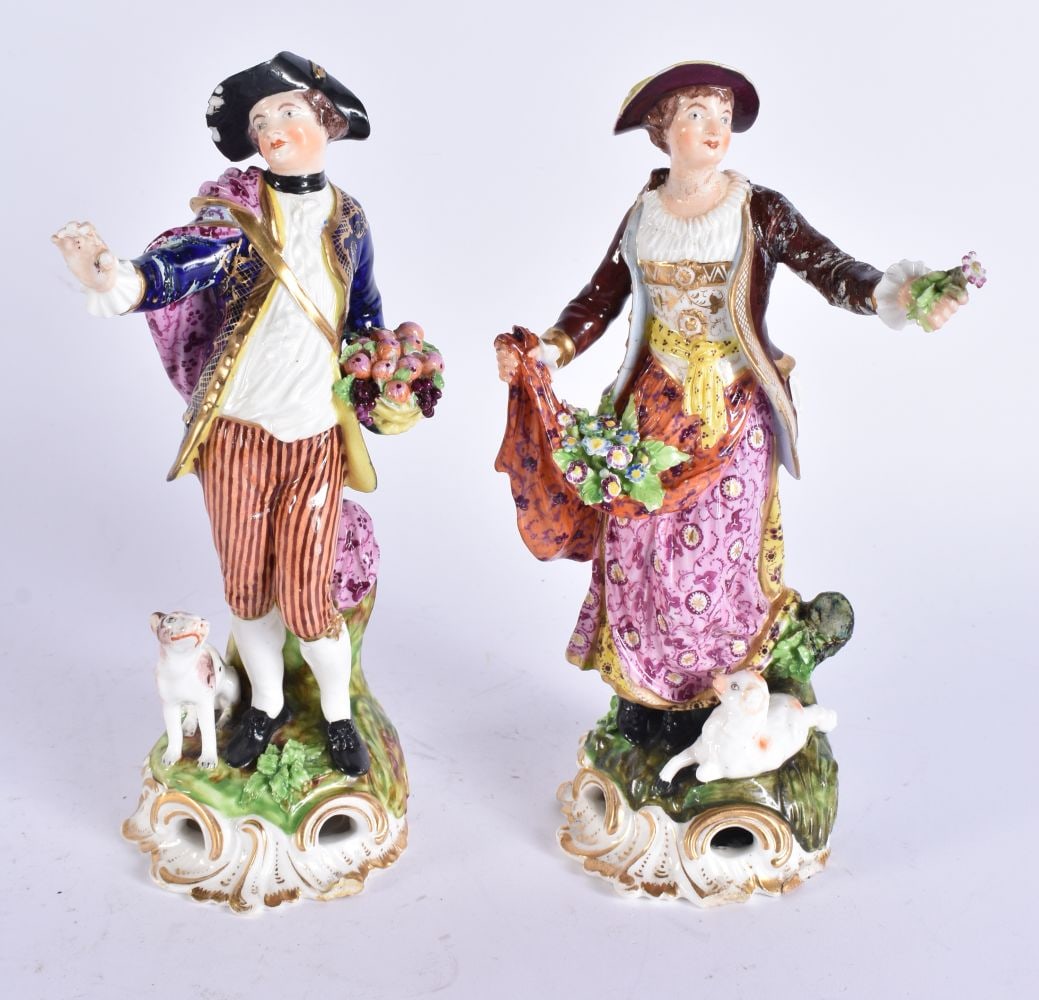 A PAIR OF 19TH CENTURY DERBY PORCELAIN FIGURES. 20 cm high. (1 of 7)