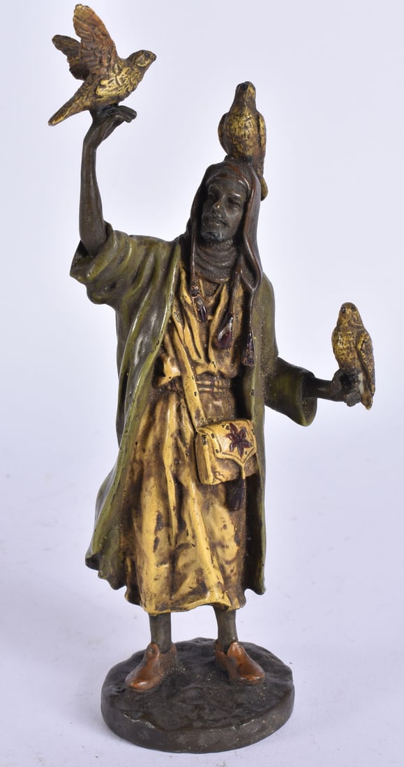A COLD PAINTED BRONZE MIDDLE EASTERN FIGURE. 17.5 cm high. (1 of 7)