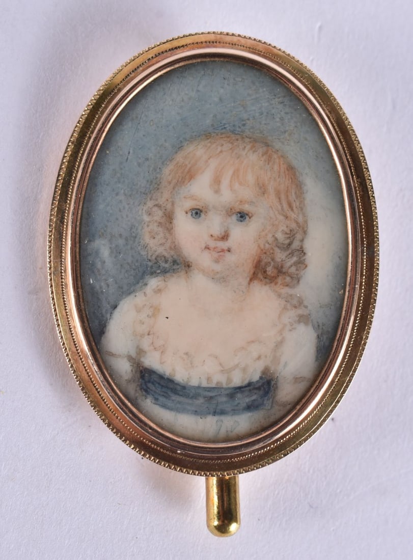 English School (19th Century) Watercolour, Female, 9ct gold mounts. 6 cm x 3.5 cm.: English School (19th Century) Watercolour, Female, 9ct gold mounts. 6 cm x 3.5 cm.