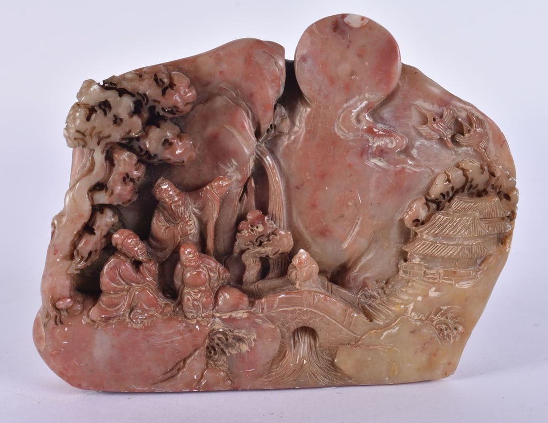 A 19TH CENTURY CHINESE CARVED SOAPSTONE MOUNTAIN SEAL Qing. 13 cm x 10 cm. (1 of 6)