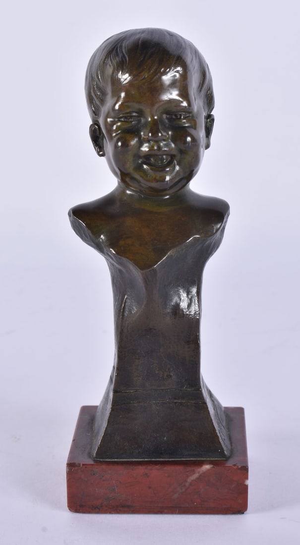 AN ANTIQUE FRENCH BRONZE BUST OF A BOY. 16 cm high. (1 of 6)